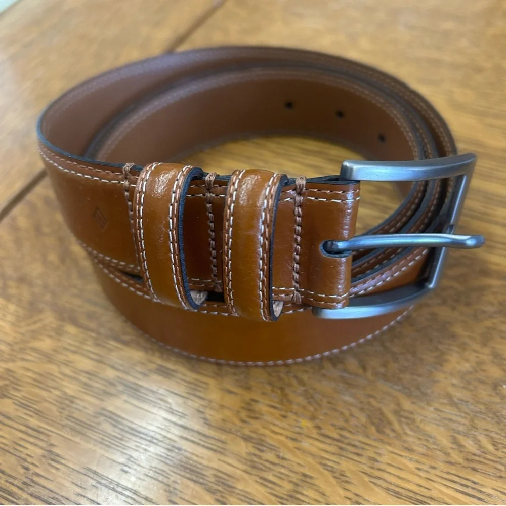 Joseph Abboud Camel Tan Leather Dress Belt 44/110 Brushed Nickel Buckle Classic